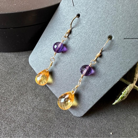 Citrine and Amethyst earrings in 14k gold - Picture 6 of 10